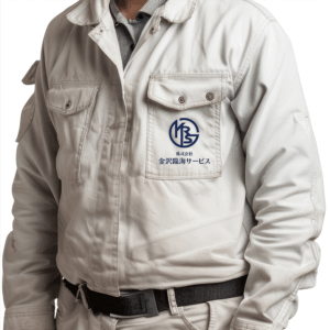 金沢臨海サービスの新ロゴが入った作業服の着用イメージ